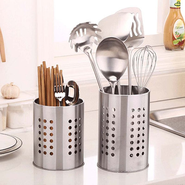 Stainless Steel Kitchen Cooking Utensils Holder Crock Drainer Flatware Caddy Cutlery Organizer Tableware Storage Serving Tool