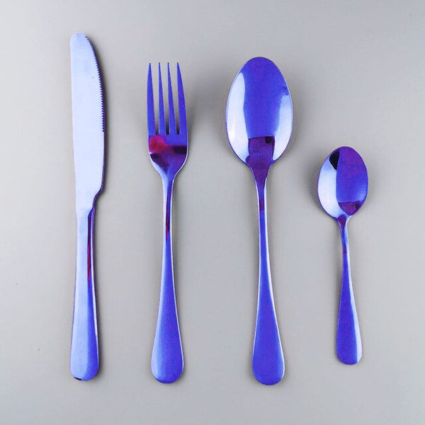 Westerm Blue Cutlery Set Dinnerware Forks Knives Spoons Tea Spoon Flatware Kitchen Dinner 18/10 Stainless Steel Tableware Set